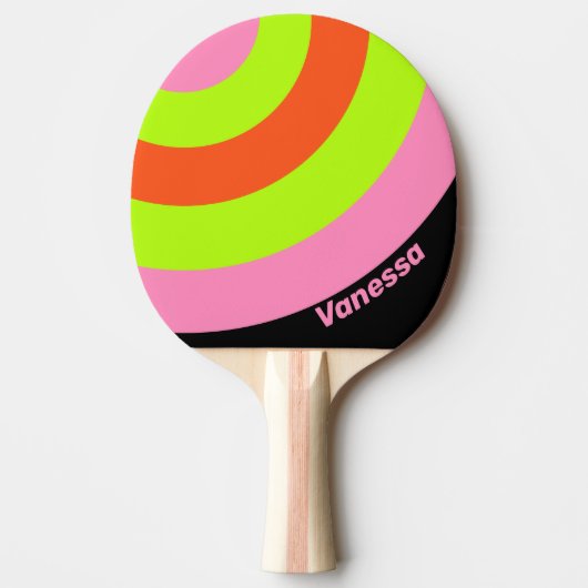 HI-VIS and Pink Circle Stripe with Name Ping Pon 卓球ラケット (正面)