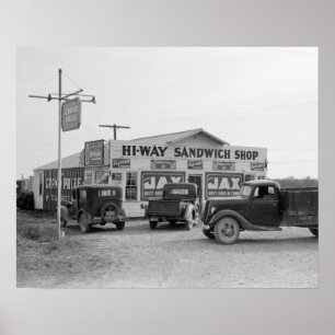 Hi-Way Sandwich Shop, 1939. Vintage Photo ポスター