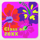 Hibiscus Art Graduation Year スクエアペーパーコースター (正面)