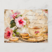 Hibiscus Blossoms with Fantasy Script and Tea Cup ポストカード (正面)