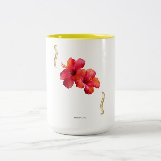 Hibiscus Floral Design – Tropical ツートーンマグカップ (中央)