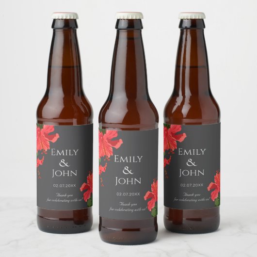 Hibiscus flower Beer Bottle Label ビールラベル (ボトル)