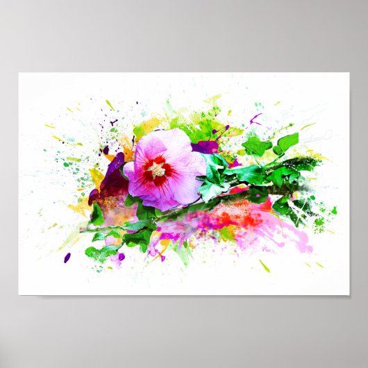 Hibiscus Flower, Hibiskus Blume, Watercolor ポスター (正面)