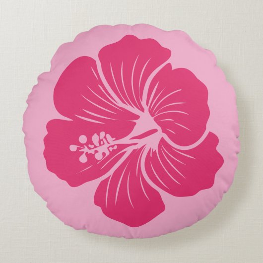 Hibiscus Flower Hot Pink Outline Drawing ラウンドクッション (正面)