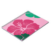 Hibiscus Flower Hot Pink with Green Leaves ノートブック (左側)