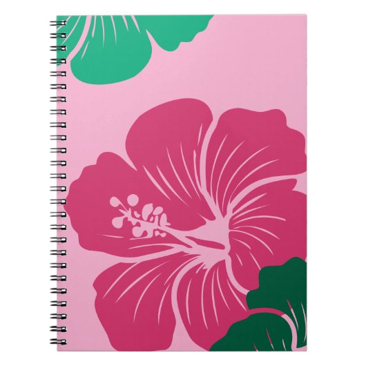 Hibiscus Flower Hot Pink with Green Leaves ノートブック (正面)