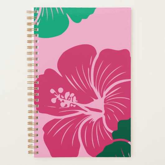 Hibiscus Flower Hot Pink with Green Leaves プランナー手帳 (正面)