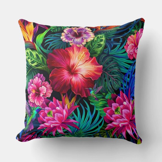 hibiscus flower pattern drawing クッション (正面)