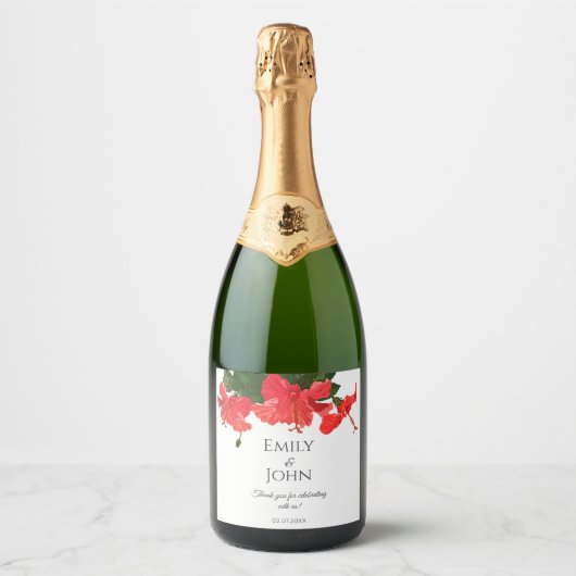 Hibiscus flower Sparkling Wine Bottle Labels スパークリングワインラベル (正面)