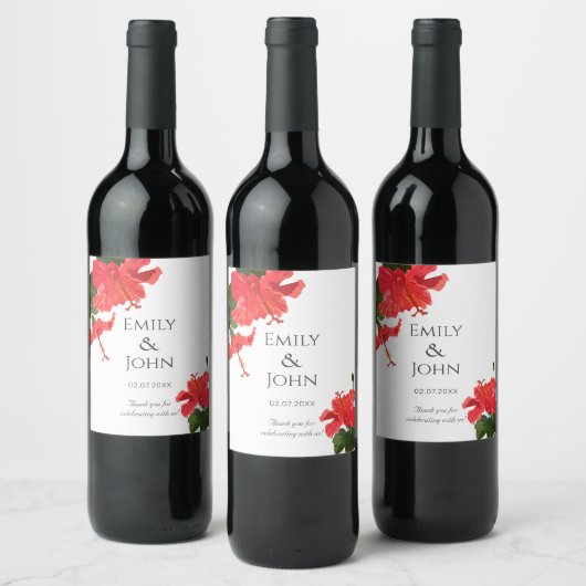 Hibiscus flower Wine Bottle Label  ワインラベル (ボトル)