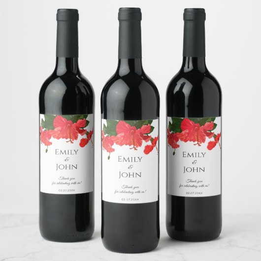 Hibiscus flower Wine Bottle Label  ワインラベル (ボトル)