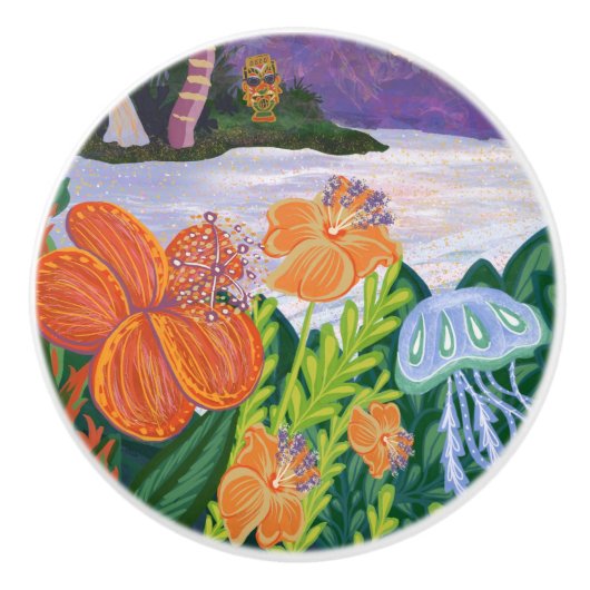 Hibiscus Flowers Hawaiian  セラミックノブ (正面)