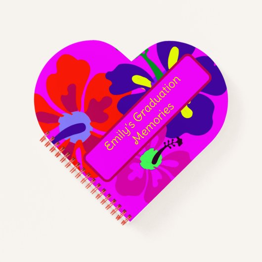HIbiscus Flowers Heart Shaped Notebook ノートブック (正面)