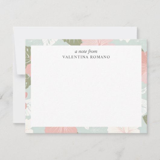 Hibiscus Flowers Tropical Botanical MONOGRAM CUTE ノートカード (正面)