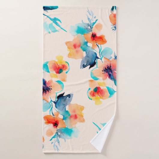 Hibiscus flowers watercolor illustration pattern バスタオル (バスタオル)