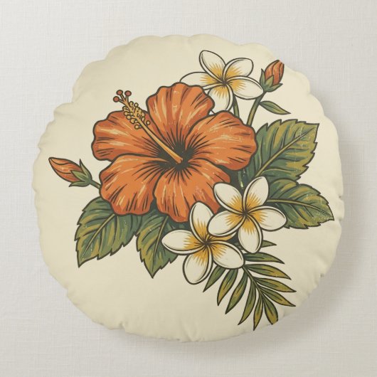Hibiscus Island Hawaiian Motif - Reversible Scenic ラウンドクッション (正面)