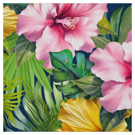 Hibiscus Jungle Seamless Pattern ファブリック (見本)