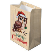 Hibou de Noël - Design Festif Merry Christmas ミディアムペーパーバッグ (裏面アングル)