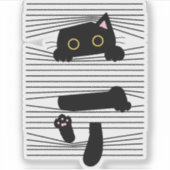 Hidden Black Cat Cute Funny Minimalist Animal Love シール (正面)