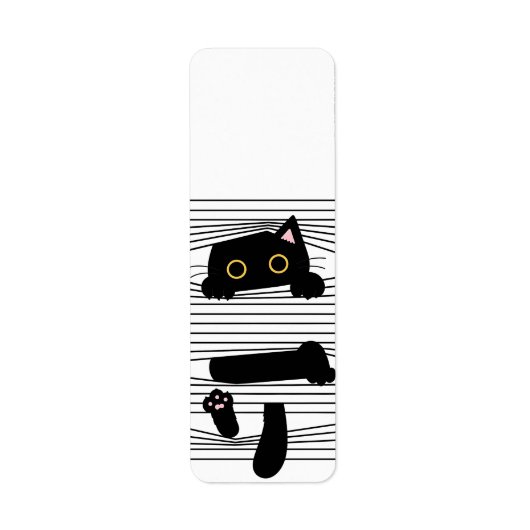 Hidden Black Cat Cute Funny Minimalist Animal Love ラベル (正面)