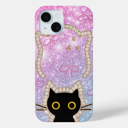 Hidden Black Cat Peeking Cute Kawaii Kitty Lovers Case-Mate iPhoneケース (裏面)
