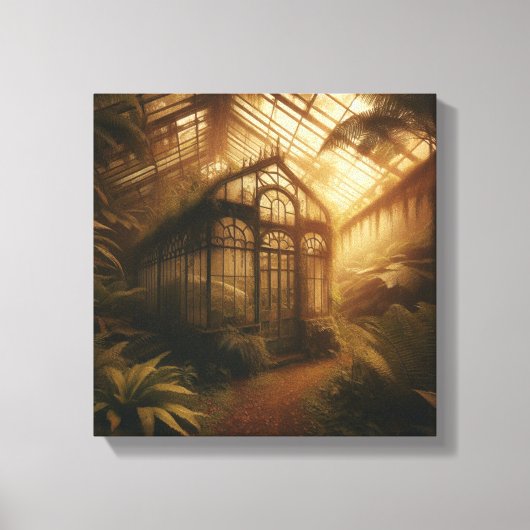 Hidden Jungle Glasshouse Bathed in Golden Light キャンバスプリント (正面)