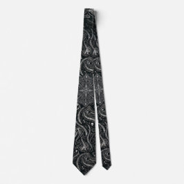 Hidden Skull & Spine Paisley | Silver Black Gothic ネクタイ