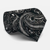Hidden Skull & Spine Paisley | Silver Black Gothic ネクタイ (ロール)
