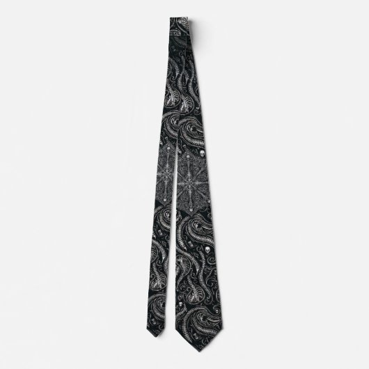 Hidden Skull & Spine Paisley | Silver Black Gothic ネクタイ (裏面)
