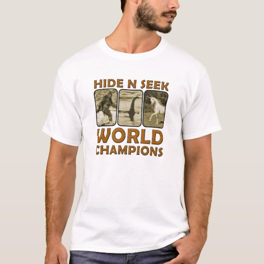 Hide N Seek世界チャンピオン 面白いTシャツ 白 Tシャツ (正面)