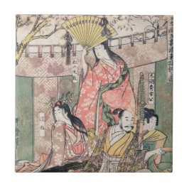 Hideyoshi武士および妻北川町Utamaro タイル