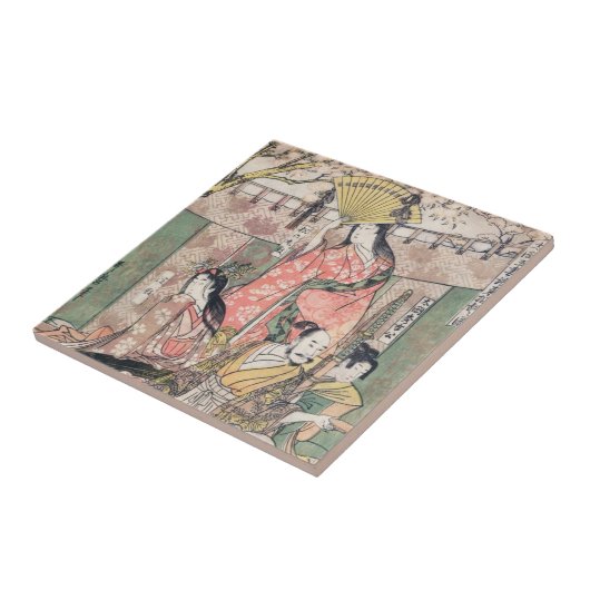 Hideyoshi武士および妻北川町Utamaro タイル (側面)