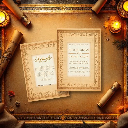 Hieroglyphic Motifs Papyrus Ancient Egypt Wedding 招待状