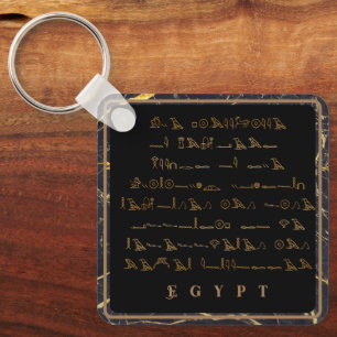 HieroglyphsフレーズEgypt黒と金ゴールド枠 キーホルダー