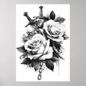 High-Contrast Black and White Tattoo Art Design ポスター (正面)