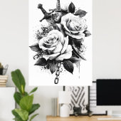 High-Contrast Black and White Tattoo Art Design ポスター (ホームオフィス)