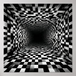 High Contrast Checkerboard Vortex Illusion ポスター