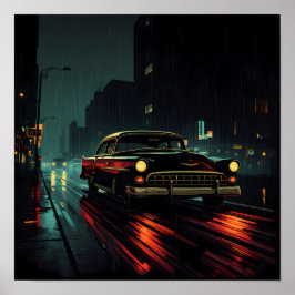 High-Contrast Film Noir: Backlit Evening Drive ポスター
