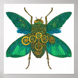 High Contrast Flat Color Art: Emerald Clockwork ポスター