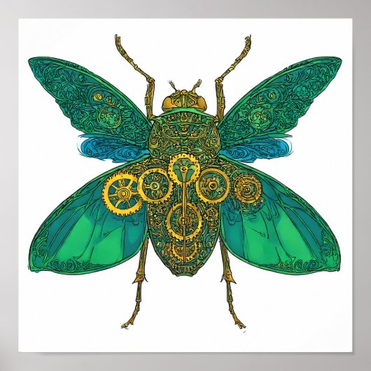 High Contrast Flat Color Art: Emerald Clockwork ポスター (正面)