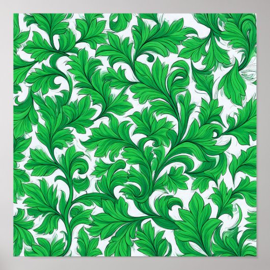 High Contrast Flat Color Pattern: Abstract Ivy ポスター (正面)