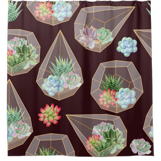 High detail succulent and cactus seamless pattern シャワーカーテン (正面)