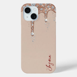 High-End Beige & Rose Gold Glitter Drip  iPhone 15ケース