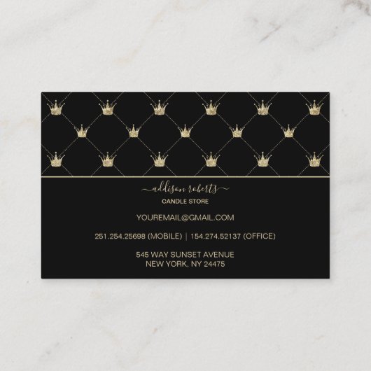 High End Black Gold Pattern Crown  Candle Care 名刺 (裏面)