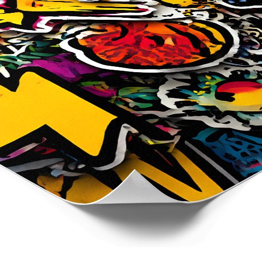 High-Energy Urban Decor: Seamless Retro Sticker ポスター (角)