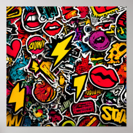 High-Energy Urban Decor: Seamless Retro Sticker ポスター