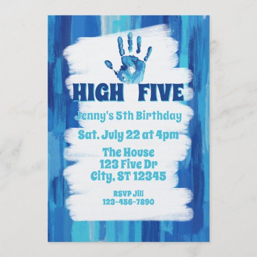 High Five, Blue Painted 5th Birthday 招待状 (正面)