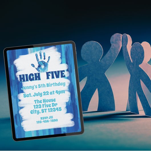 High Five, Blue Painted 5th Birthday 招待状