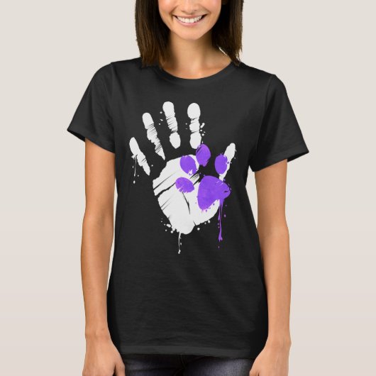 High Five Hand Print With Purple Paw Print On Purr Tシャツ (正面)