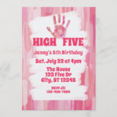 High Five, Pink Painted 5th Birthday 招待状 (正面)